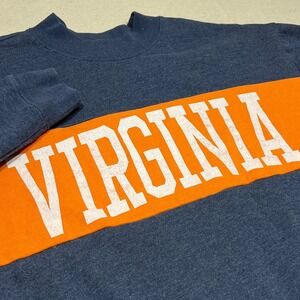 47 Brand Virginia Cavaliers Navy Orange Striped Crewneck Sweatshirt XLarge‎